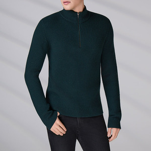 Pull en tricot côtelé pour homme OEKO-TEX, col zippé, en laine anti-boulochage, tricot d'hiver personnalisé à manches longues - Product Image 3