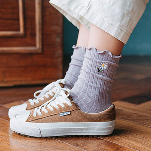 <span class=keywords><strong>Calcetines</strong></span> de Algodón <span class=keywords><strong>con</strong></span> Bordado Floral Pequeño para Mujer, Estilo Casual <span class=keywords><strong>con</strong></span> Volantes, para Primavera y Otoño, Venta al Por Mayor - Product Image 6