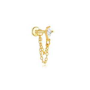 Pendientes Minimalistas de Plata S925 Chapados en Oro Premium con Zirconia de Base Plana, Hipoalergénicos, para Piercing de Cartílago, Sin Níquel - Product Image 4
