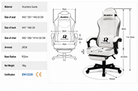 Chaise de jeu ergonomique en tissu, dossier haut, massage, pivotante à 360 degrés, chaise de bureau pour l'e-sport