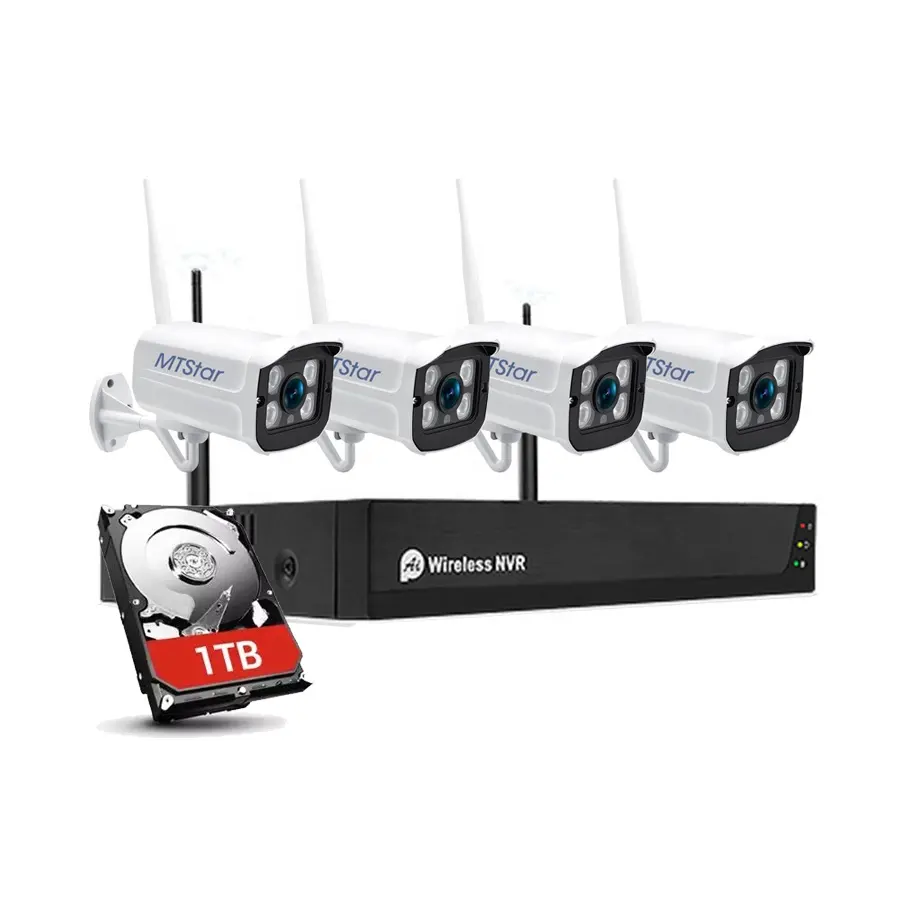 Tuya APP 4ch 1080P Bullet security cam kit wifi NVR kit camera de sdguridad wifi NVR Kit cameras WiFi with 1TB Hard drive