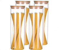 Bocaux en verre borosilicate soufflé à la bouche pour épices et aliments, avec couvercle en bambou, transparents, pour la conservation et le voyage