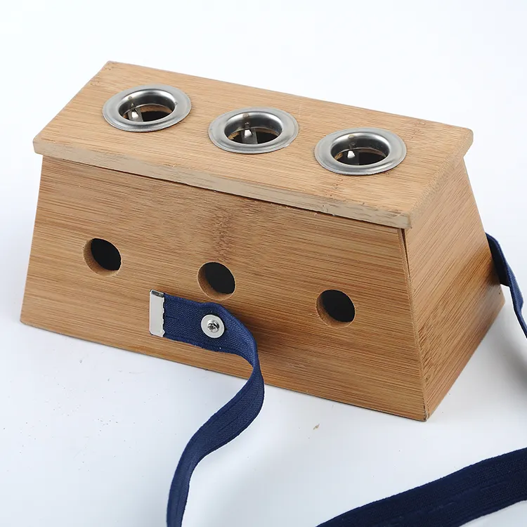 Portable Bamboo Three Holes wooden made moxa needle box for sale