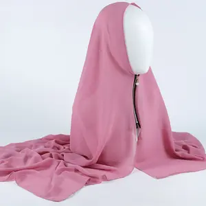 Zware Chiffon Sjaal Met Rits Parel Vrouwen Mode Effen Hijab Wrap Effen Kleur Sjaals