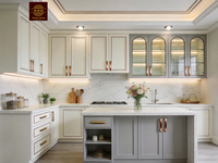 Ensembles complets d'armoires de cuisine classiques de style américain gris clair, en bois massif, avec placard et armoire de rangement en bois.
