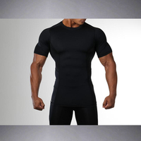 Nuevo mono de fitness para hombre, camiseta de manga de corte elástico de secado rápido, ropa de entrenamiento de alta elasticidad con cuello redondo, estilo Formal