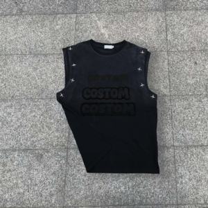 เสื้อกล้ามวินเทจทรงหลวม คอวี แบบย้อมสีเอซิด สไตล์สตรีทพิมพ์ลายตัวอักษรสำหรับผู้ชาย - Product Image 4