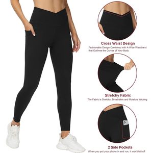 Leggings de yoga et d'entraînement FOXA pour femme, taille croisée en V, effet ventre plat avec poches - Product Image 4