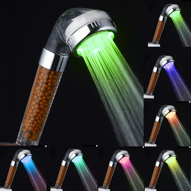 Energia hidrelétrica Banheiro Spa Negativo Ion Pedra 7 Cor Mudar LED Filtrado Hand Held Shower