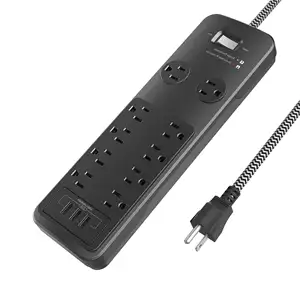 US Standard Power Strip Surge Protector 10 AC Outlets 6ft Extension Cord 3 USB TYPE A Charging ports Extension Cords