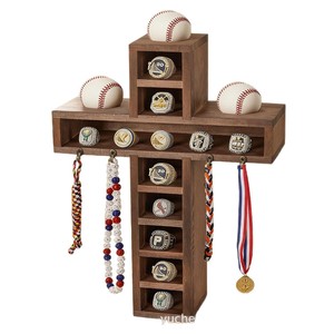 Wooden Baseball Ring Display Rack 8 Layers <b>Desktop</b> Storage <b>Shelf</b> For Rings Medals Balls Sports Collectibles - Product Image 5