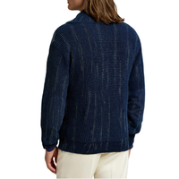 Pull cardigan en tricot à manches longues en coton patchwork denim pour homme