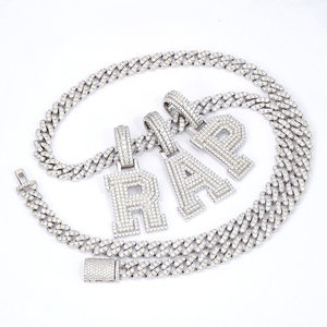Joyería Hiphop para Hombre de Buena Calidad, Plata 925, Moissanita Blanca de Corte Brillante, Colgante con Inicial de la A a la Z, Chapado en Oro Blanco - Product Image 4