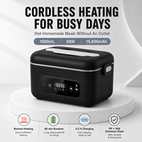 Boîte à lunch chauffante rechargeable en gros, sans eau, en acier inoxydable 304, batterie 24000 mAh, contrôle numérique, banque d'alimentation USB, 1L