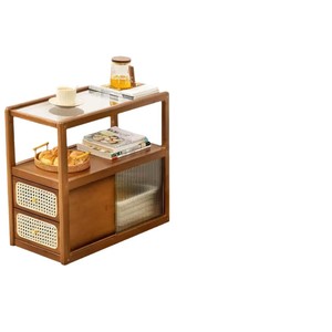 Étagère de rangement en bois de style japonais à 3 niveaux, table d'appoint mobile pour salon, armoire de cuisine avec tiroirs - Product Image 5