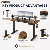 Bureau assis-debout ergonomique moderne et durable à moteur unique, 55 pouces, marron rustique, idéal pour le télétravail et les petits espaces – Meilleure vente