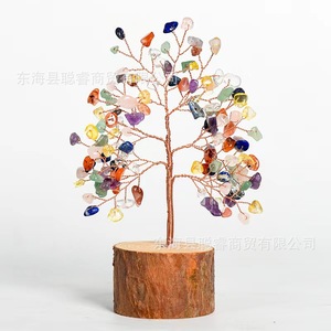 Árbol de Cristal con Piedras Verdes sobre Base de Madera, Decoración para el Hogar u Oficina, Regalo Artesanal - Product Image 3