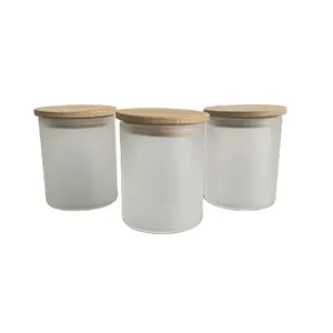 Wholesale Frosted Clear Sublimation Candle Jar Empty Glass Tealight Holder with Bamboo Lid