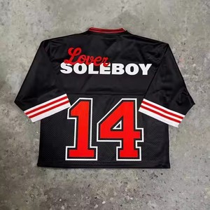 Custom heren <span class=keywords><strong>V</strong></span>-hals quick-dry oversized T-shirts boxy mesh voetbal & basketbal jersey hiphop stijl korte mouw shirt - Product Image 2