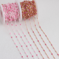 Superbe chaîne trombone 3+1 en or 14K plaqué/argent S925 émaillée rose/fuchsia scintillante pour la création de colliers DIY et de bijoux permanents