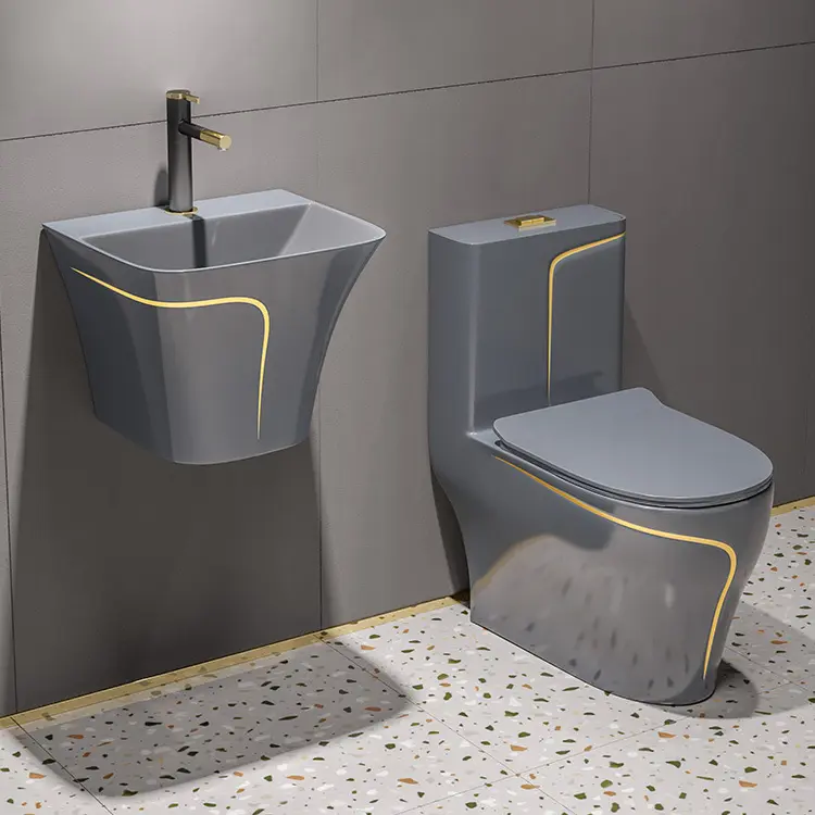 Artículos sanitarios para baño fácil de limpiar pared acristalada colgada pedestal lavabo inodoro de cerámica armario de agua WC juego de inodoro