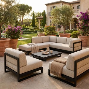 Modern Outdoor Garden Sofa Set with Aluminum Frame and Fabric <b>Cushions</b> Weather Resistant for Villa and Hotel - Product Image 1