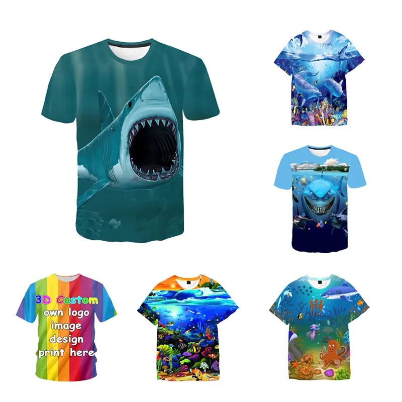 Custom Sea World Zomer Shark 3d Print Grote Jongens Tees Tops Kleding Kinderen T-shirts