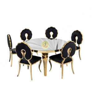 โต๊ะงานจัดเลี้ยงแบบกลมทำจากสเตนเลสสตีลสีทองด้านบนกระจกราคาโรงงาน - Product Image 4