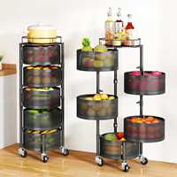 Chariot de rangement de cuisine mobile en acier au carbone personnalisé en usine, organisateur de fruits, de collations et de légumes avec roues en métal, panier rond