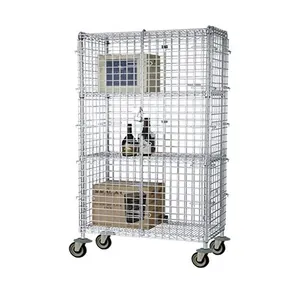 Endüstriyel sınıf 4 katmanlı krom güvenlik kafesi portatif araba depolama raflı ağır depo taşımacılığı - Product Image 1