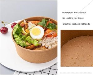 Factory Supply Free Sample Disposable Kraft Paper Salad Bowl 500ml~1450ml Round Bowl Food Packaging <b>Container</b> for Lunches - Product Image 2