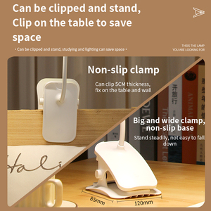 (Fábrica) Lámpara de mesa de estudio LED recargable personalizada, lámpara de escritorio con clip, abrazadera de carga USB, lámpara de escritorio, batería de litio - Product Image 5