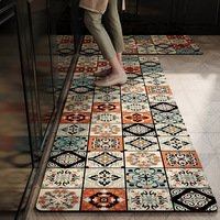 Kitchen Rug Long Runner Non Slip Rubber Backed PU Water Absorbent Vintage Patchwork Tile Print Floor Carpet for Kitchen
