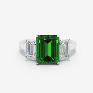 <b>Emerald</b> Cut Lab Grown Colombian <b>Emerald</b> Three Stone <b>Ring</b>, 14K White Gold Band With Lab Created <b>Emerald</b> Cut Diamond Side Stones - Product Image 1