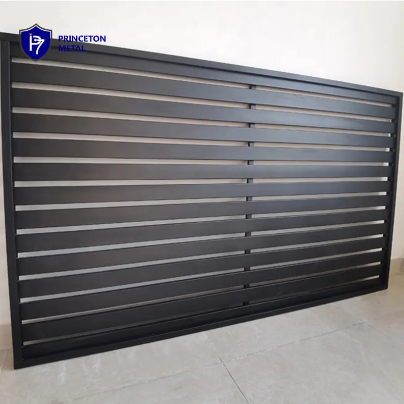 Valla de privacidad de aluminio negro, sin cavar, listón horizontal, paneles de valla de aluminio