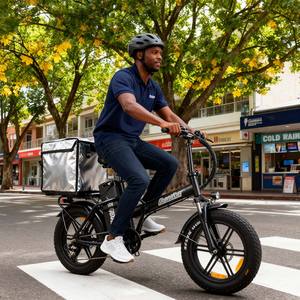 Vélo électrique pliant Chamrider DTS425 à cadre en acier, pneus larges de 20 pouces, 7 vitesses, moteur sans balais haute vitesse, pour livraison et travail, 48V - Product Image 1