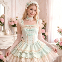 Robe Lolita JSK style princesse douce, rose vert sauge, courte, à volants superposés
