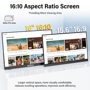 Moniteur LED portable plat de 16 pouces FHD 1920X1200 180Hz avec prise audio HDMI Type C pour ordinateur portable <span class=keywords><strong>Mac</strong></span> Smartphone PS5 - Product Image 2