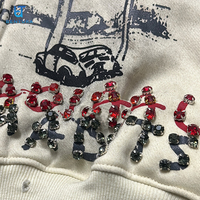 BENTURA Sokak Giyim Üreticisi Özel Grafik Baskılı Kalın Büyük Beden Taşlı %100 Pamuk Eskitme Görünümlü Kırpılmış Fermuarlı Kapüşonlu Sweatshirt