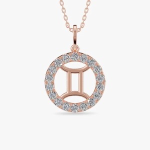Pendentif en argent 925 avec moissanite et cercle de strass en cristal, style classique, bijou unisexe, cadeau, signe du zodiaque Gémeaux - Product Image 1