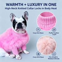 Pull en Plumes Luxueux et Moelleux pour Chien, Chandail Chaud à Col Roulé pour Chiens de Petite à Moyenne Taille, Idéal pour Fêtes et Séances Photo, Rose Bleu Lavande S-XL
