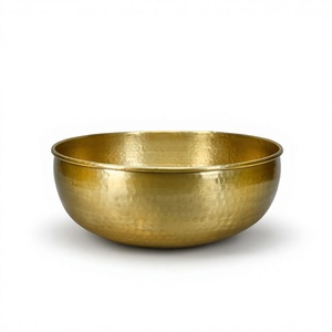 Tazón de lujo para servir comida, color dorado, diseño martillado, tazones para ensalada, aptos para lavavajillas, tazón de alta calidad para ocasiones de boda, vajilla para cenar. - Product Image 1