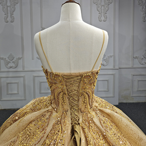 Robe de mariée ou de Quinceañera de luxe scintillante dorée avec appliques, en mousseline, longueur cheville, pour la mariée, modèle 6581 - Product Image 4