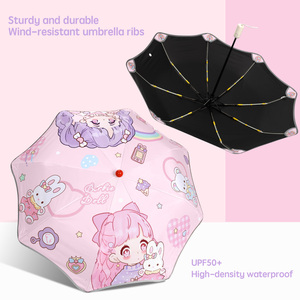 Paraguas Plegable Automático con Diseño de Dibujos Animados para Niñas, Protección UV, Material de Pongee, Seguro y Anti-Rebote - Product Image 3