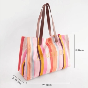Grand sac à bandoulière personnalisé de 18 pouces, sac de plage et de shopping portable à rayures vintage colorées pour dame, usage quotidien - Product Image 3