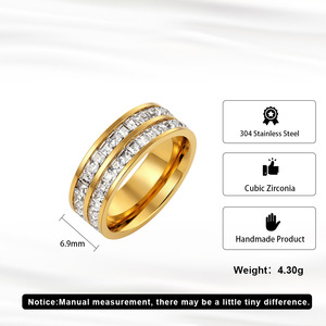 Anillo de Eternidad de Doble Hilera de Lujo, Chapado en Oro de 18K, Acero Inoxidable Resistente al Agua, Anillo de Boda Cuadrado con Circonitas Cúbicas para Mujer - Product Image 4
