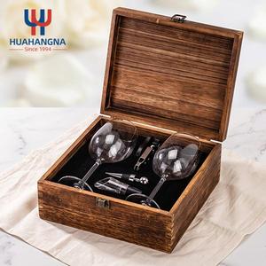 OEM ODM Custom Wooden Box <b>Wine</b> Glass Gift Set Crystal Red Cups With 4pcs Bar Accessories for Wedding and Corporate Events - Product Image 4