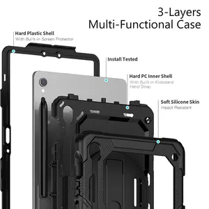 Casing Tablet silikon kasar berat, penutup dudukan rotasi sabuk bahu untuk Samsung Galaxy Tab S9 11 "X710 2023