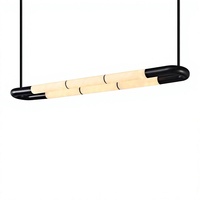 Lustre design en métal et albâtre espagnol, bande LED longue, noir italien 3000K, pour restaurant, hall d'hôtel, bureau de vente, comptoir de bar