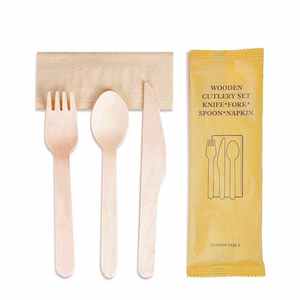 Kits compostables biodegradables desechables Couverts Fourchettes Juego de cubiertos de madera Spooms con impresión - Product Image 1